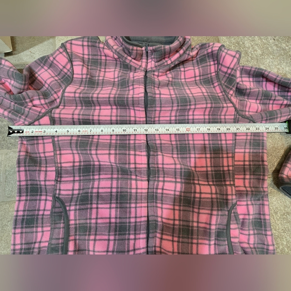 Plaid Pink and Gray Women's Jacket Fleece Warm Soft Mock Neck L XL - Picture 3 of 9